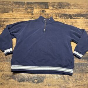Santee Hvywt‎ Quarter Zip Pullover Sweatshirt Striped Trim Casual XL SPOTS